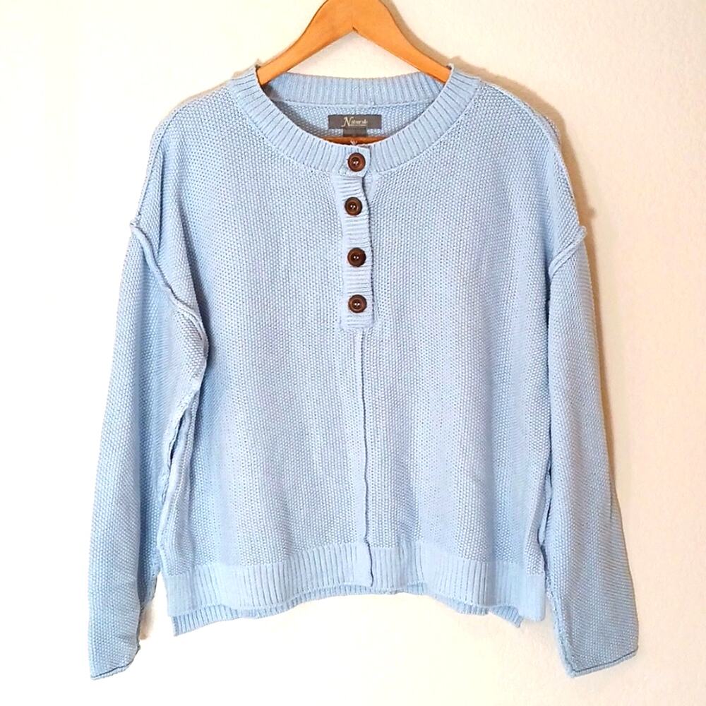Natural Reflections recycled long sleeve henley sweater powder blue